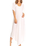 Sakkas Lilia Embroidered Lace Up Bodice Relaxed Fit  Maxi Sun Dress#color_White
