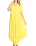 Sakkas Lilia Embroidered Lace Up Bodice Relaxed Fit  Maxi Sun Dress#color_Yellow