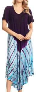 Sakkas Viveka Embroidered Caftan Dress#color_Purple/Turquoise