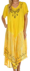 Sakkas Viveka Embroidered Caftan Dress#color_Yellow