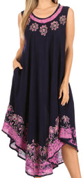 Sakkas Sundari Caftan Tank Dress / Cover Up#color_Navy/Pink