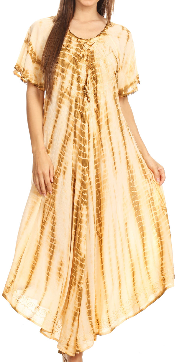 Sakkas Melika Tie Dye Caftan Dress#color_Brown