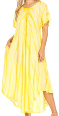 Sakkas Melika Tie Dye Caftan Dress#color_Yellow
