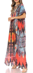 Sakkas Vicky Women's Casual Long Print Short Sleeve Petit Beach Maxi Caftan Dress