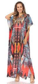 Sakkas Vicky Women's Casual Long Print Short Sleeve Petit Beach Maxi Caftan Dress