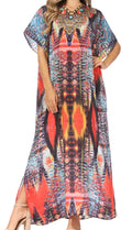 Sakkas Vicky Women's Casual Long Print Short Sleeve Petit Beach Maxi Caftan Dress#color_Print-2