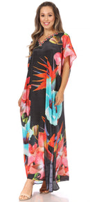 Sakkas Vicky Women's Casual Long Print Short Sleeve Petit Beach Maxi Caftan Dress