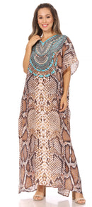 Sakkas Vicky Women's Casual Long Print Short Sleeve Petit Beach Maxi Caftan Dress