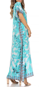 Sakkas Vicky Women's Casual Long Print Short Sleeve Petit Beach Maxi Caftan Dress