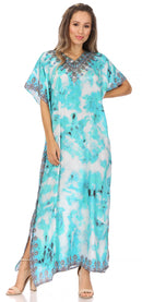 Sakkas Vicky Women's Casual Long Print Short Sleeve Petit Beach Maxi Caftan Dress