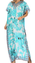 Sakkas Vicky Women's Casual Long Print Short Sleeve Petit Beach Maxi Caftan Dress#color_Print-11