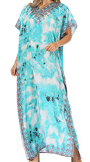 Sakkas Vicky Women's Casual Long Print Short Sleeve Petit Beach Maxi Caftan Dress