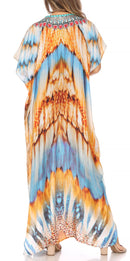 Sakkas Vicky Women's Casual Long Print Short Sleeve Petit Beach Maxi Caftan Dress