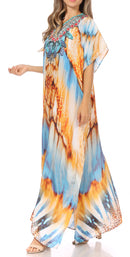 Sakkas Vicky Women's Casual Long Print Short Sleeve Petit Beach Maxi Caftan Dress
