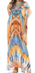 Sakkas Vicky Women's Casual Long Print Short Sleeve Petit Beach Maxi Caftan Dress#color_Print-12