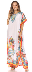 Sakkas Vicky Women's Casual Long Print Short Sleeve Petit Beach Maxi Caftan Dress