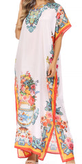 Sakkas Vicky Women's Casual Long Print Short Sleeve Petit Beach Maxi Caftan Dress#color_Print-13