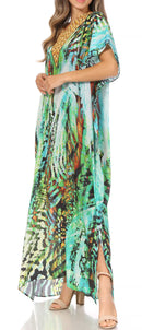 Sakkas Vicky Women's Casual Long Print Short Sleeve Petit Beach Maxi Caftan Dress