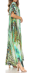 Sakkas Vicky Women's Casual Long Print Short Sleeve Petit Beach Maxi Caftan Dress
