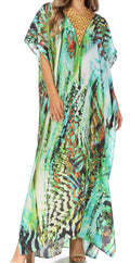 Sakkas Vicky Women's Casual Long Print Short Sleeve Petit Beach Maxi Caftan Dress#color_Print-14