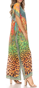 Sakkas Vicky Women's Casual Long Print Short Sleeve Petit Beach Maxi Caftan Dress