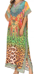 Sakkas Vicky Women's Casual Long Print Short Sleeve Petit Beach Maxi Caftan Dress#color_Print-15