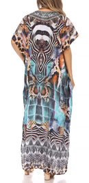 Sakkas Vicky Women's Casual Long Print Short Sleeve Petit Beach Maxi Caftan Dress