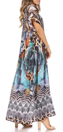 Sakkas Vicky Women's Casual Long Print Short Sleeve Petit Beach Maxi Caftan Dress