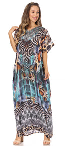 Sakkas Vicky Women's Casual Long Print Short Sleeve Petit Beach Maxi Caftan Dress