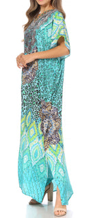 Sakkas Vicky Women's Casual Long Print Short Sleeve Petit Beach Maxi Caftan Dress