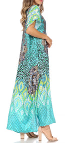 Sakkas Vicky Women's Casual Long Print Short Sleeve Petit Beach Maxi Caftan Dress