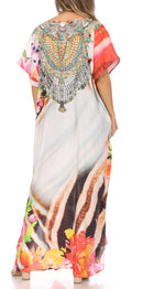 Sakkas Vicky Women's Casual Long Print Short Sleeve Petit Beach Maxi Caftan Dress