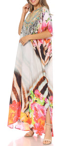 Sakkas Vicky Women's Casual Long Print Short Sleeve Petit Beach Maxi Caftan Dress