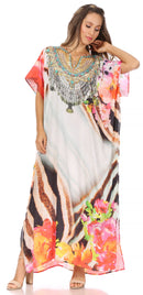 Sakkas Vicky Women's Casual Long Print Short Sleeve Petit Beach Maxi Caftan Dress