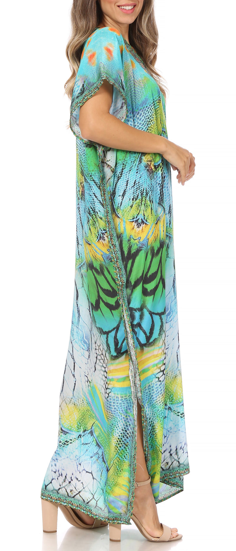 Sakkas Vicky Women's Casual Long Print Short Sleeve Petit Beach Maxi Caftan Dress