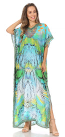 Sakkas Vicky Women's Casual Long Print Short Sleeve Petit Beach Maxi Caftan Dress