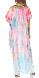 Sakkas Vicky Women's Casual Long Print Short Sleeve Petit Beach Maxi Caftan Dress