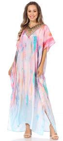 Sakkas Vicky Women's Casual Long Print Short Sleeve Petit Beach Maxi Caftan Dress