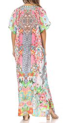 Sakkas Vicky Women's Casual Long Print Short Sleeve Petit Beach Maxi Caftan Dress