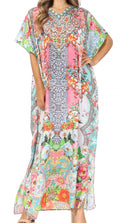 Sakkas Vicky Women's Casual Long Print Short Sleeve Petit Beach Maxi Caftan Dress#color_Print-8