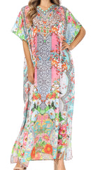 Sakkas Vicky Women's Casual Long Print Short Sleeve Petit Beach Maxi Caftan Dress