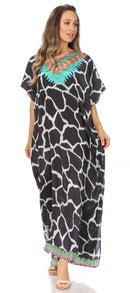 Sakkas Vicky Women's Casual Long Print Short Sleeve Petit Beach Maxi Caftan Dress