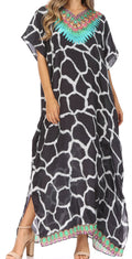 Sakkas Vicky Women's Casual Long Print Short Sleeve Petit Beach Maxi Caftan Dress#color_Print-9