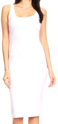 Sakkas Women's Midi Pencil Slim Stretchy  Sleeveless  Solid Dress Made in USA  #color_White