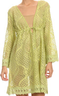 Sakkas Cal Long Crochet Lace Embroidered Adjustable Long Sleeve Tall Beach Dress#color_Green