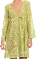 Sakkas Cal Long Crochet Lace Embroidered Adjustable Long Sleeve Tall Beach Dress#color_Green