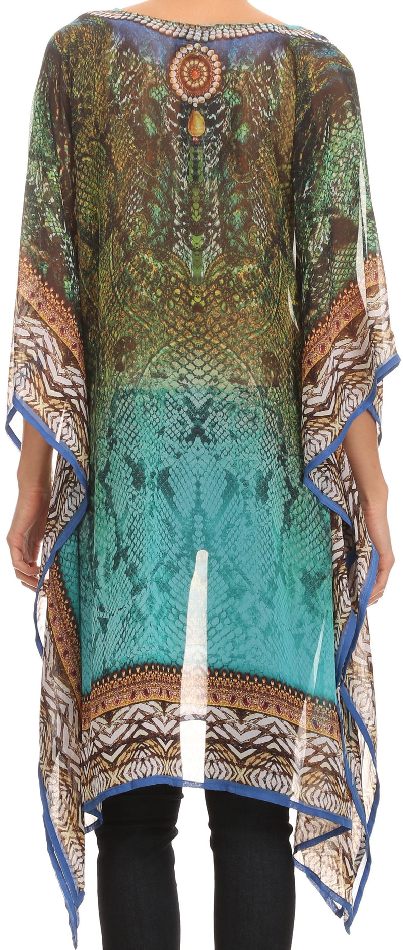 Sakkas Tala Rhinestone Accented Multicolored Sheer Beach Dress / Cover Up