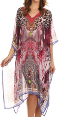 Sakkas Tala Rhinestone Accented Multicolored Sheer Beach Dress / Cover Up