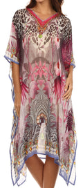 Sakkas Myla Rhinestone Accented Multicolored Sheer Beach Dress / Cover Up