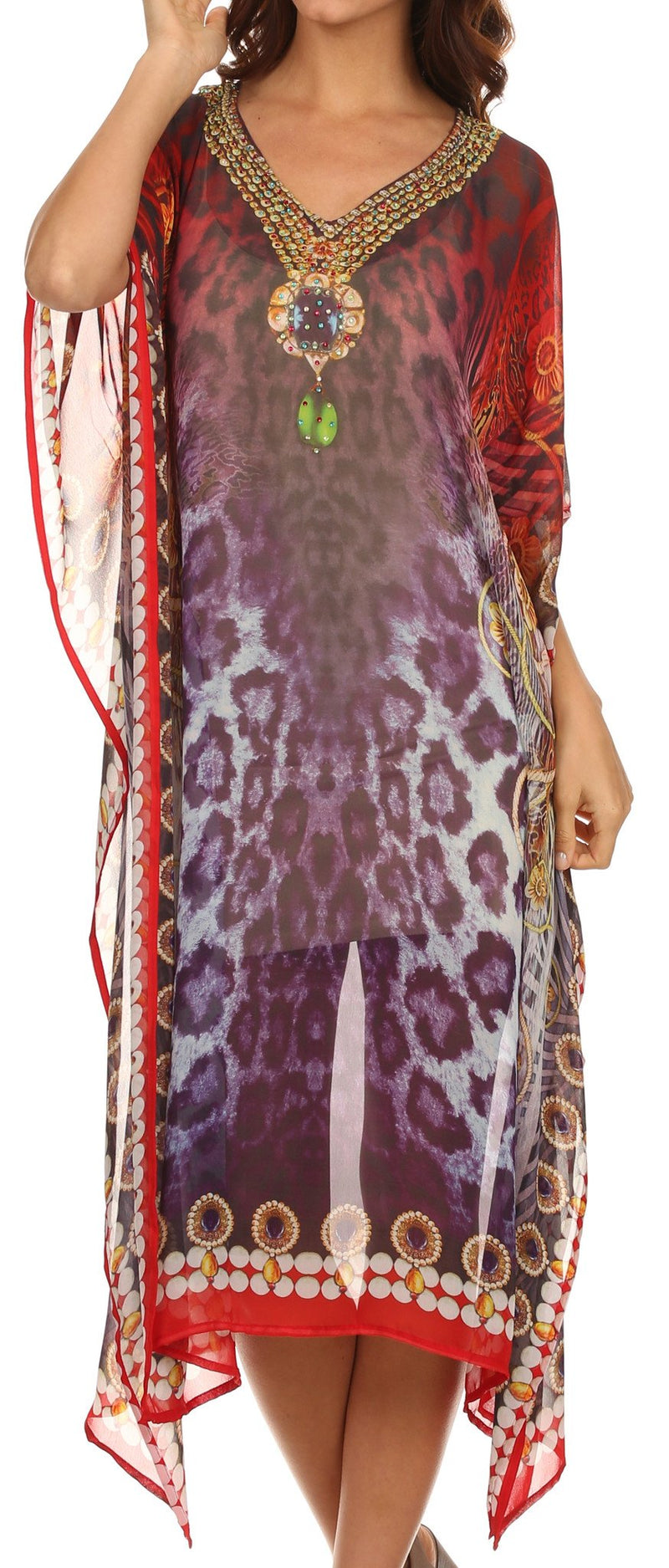 Sakkas Myla Rhinestone Accented Multicolored Sheer Beach Dress / Cover Up